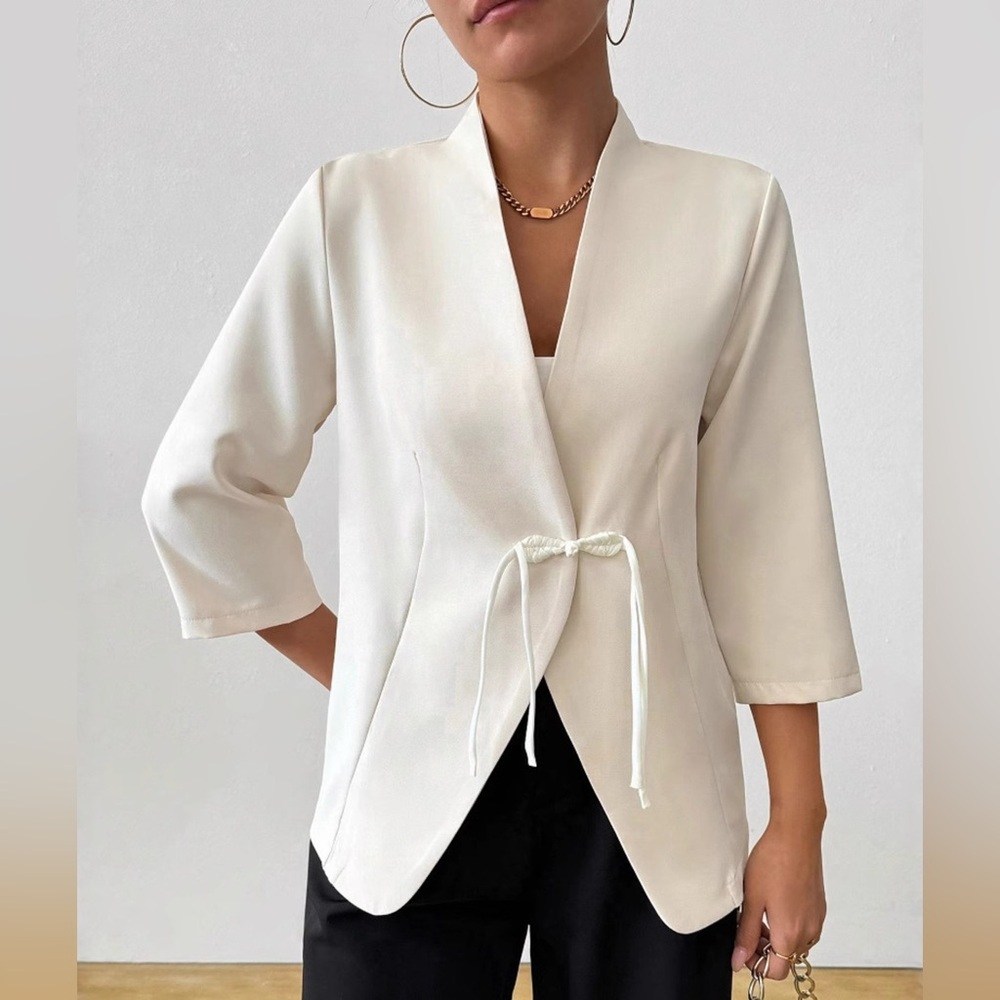 ♥️Hello Gorgeous! Milky White Tie-Front Open Blazer